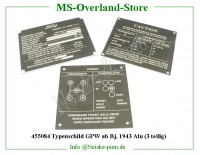 Typenschild GPW ab Bj. 1943 Alu (3 teilig) 